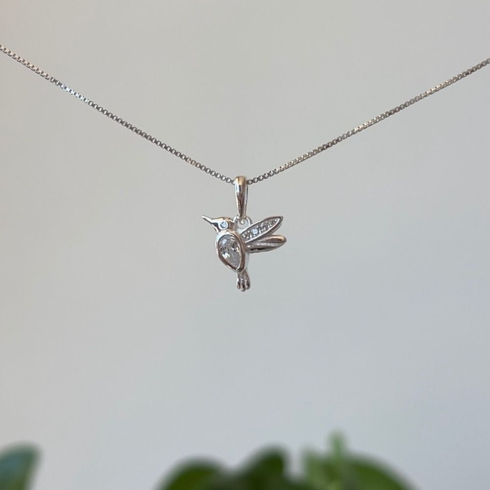 Collar Colibrí Blanco Plata 925