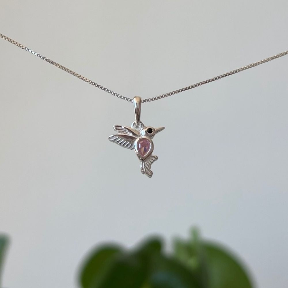 Collar Colibrí Rosado Plata 925