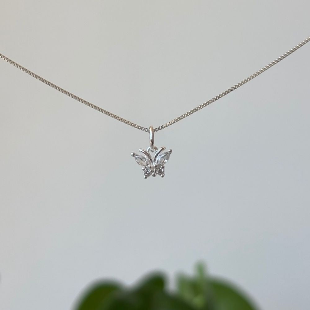 Collar Mariposa Blanca Mini Plata 925