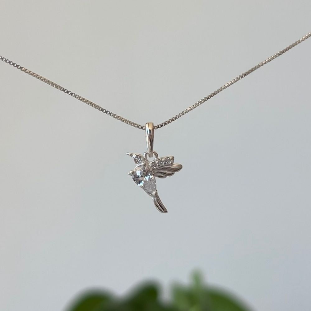 Collar Colibrí Blanco Full Circones Plata 925