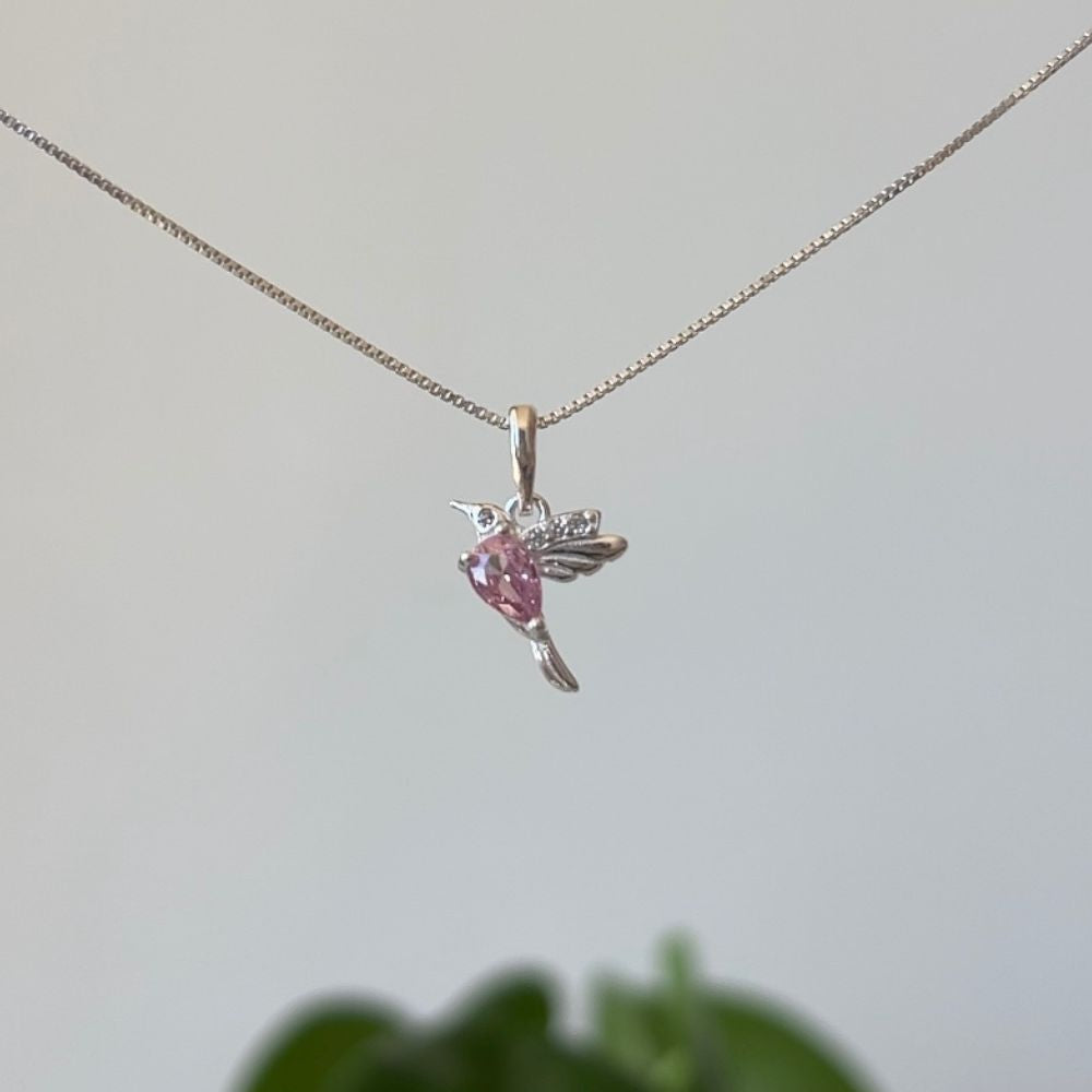 Collar Colibrí Rosado Plata 925