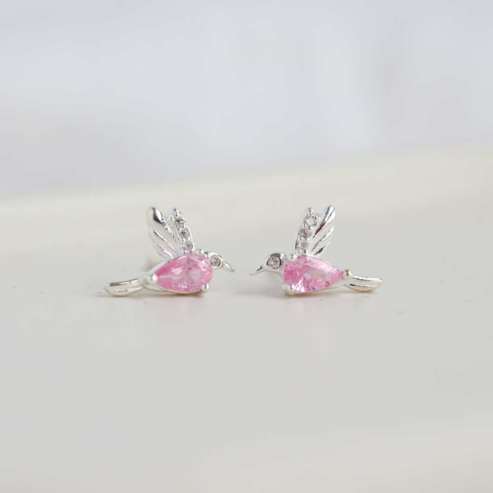 Aros Colibrí Rosados Plata 925