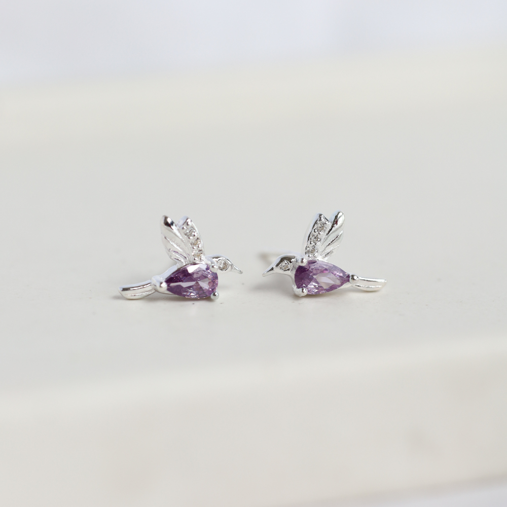 Aros Colibrí Morados Plata 925