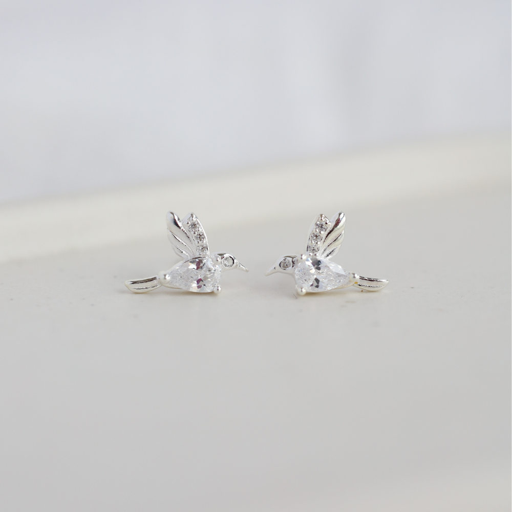 Aros Colibrí Blancos Plata 925