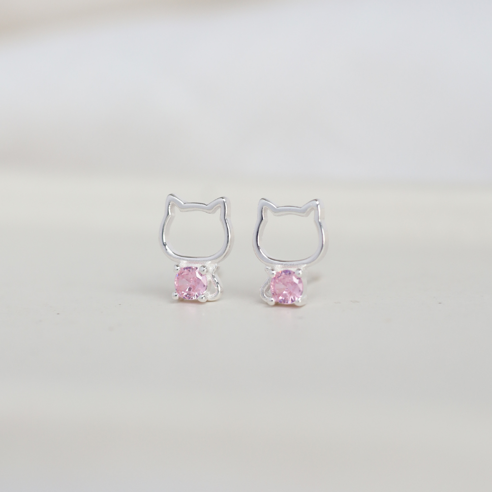 Aros Gato Rosados Plata 925