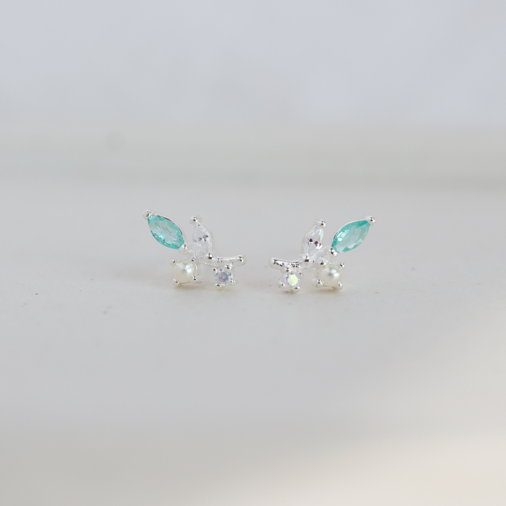 Aros Hoja Celeste Plata 925