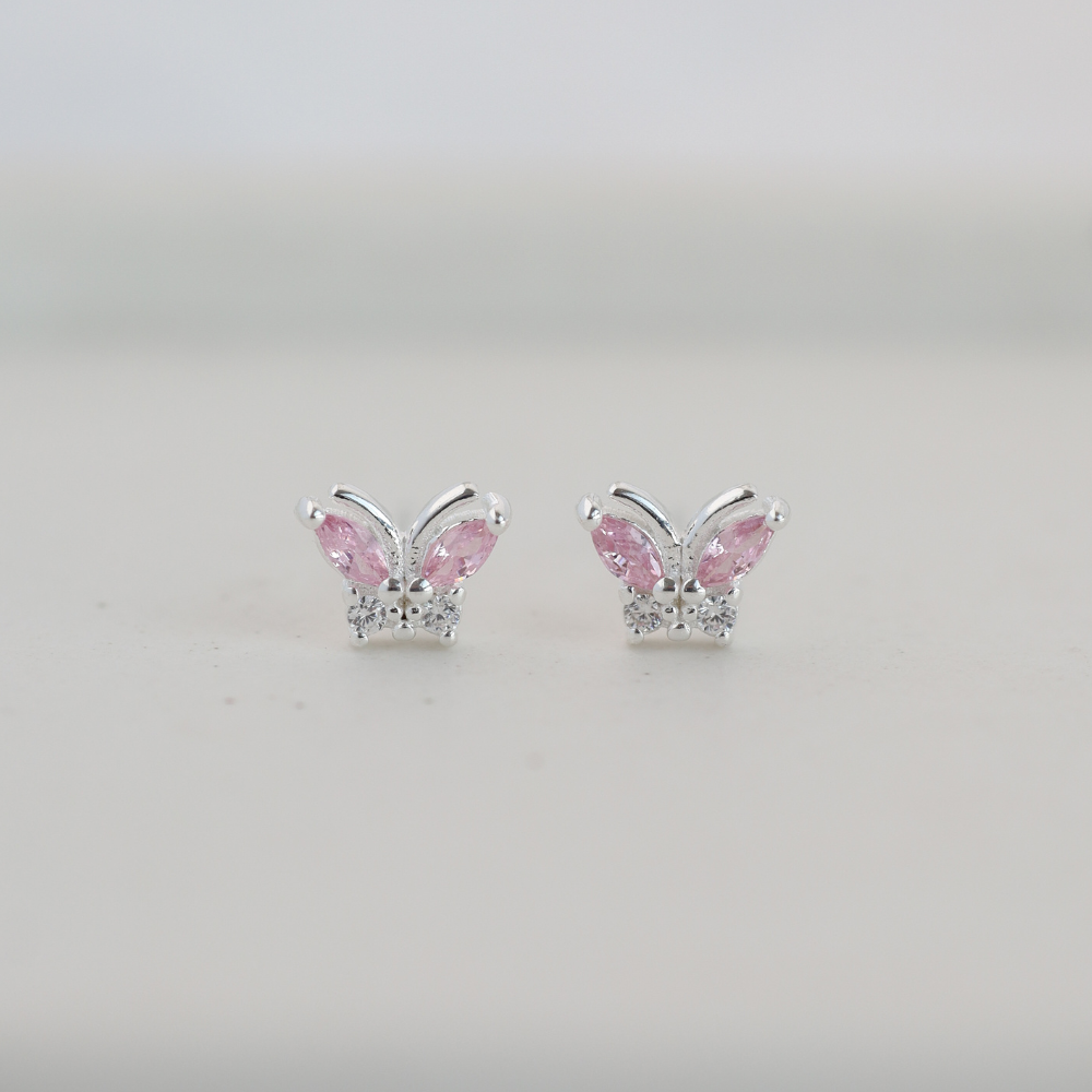 Aros Mariposa Rosados Plata 925