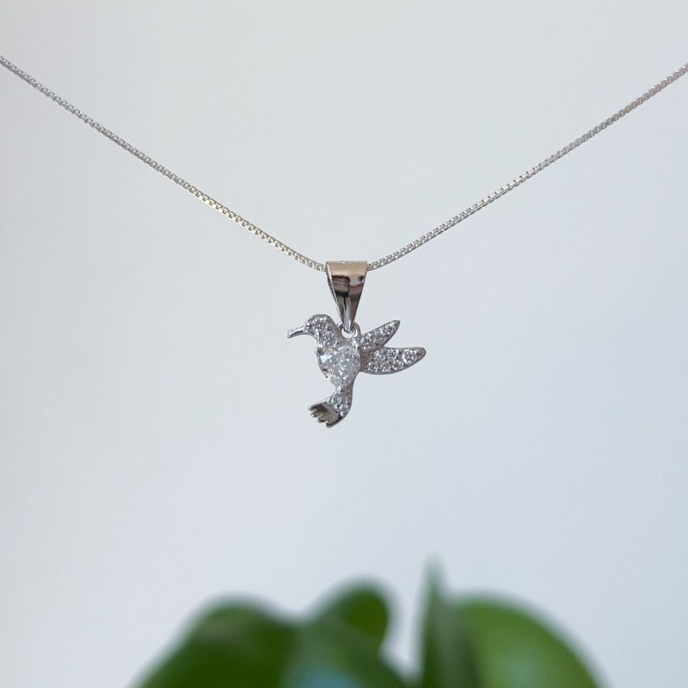 Colibrí Corazón Blanco Plata 925