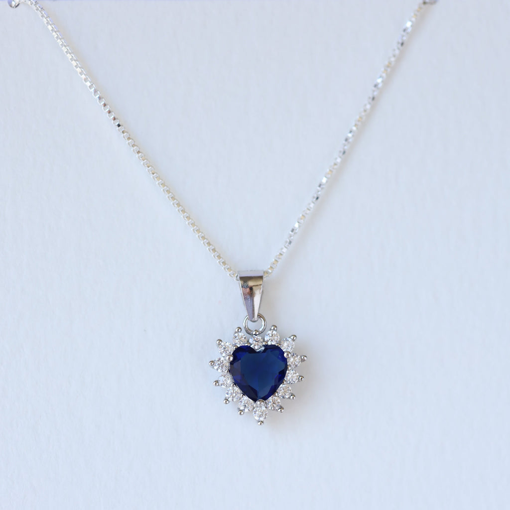 Collar Corazón Circón Azul