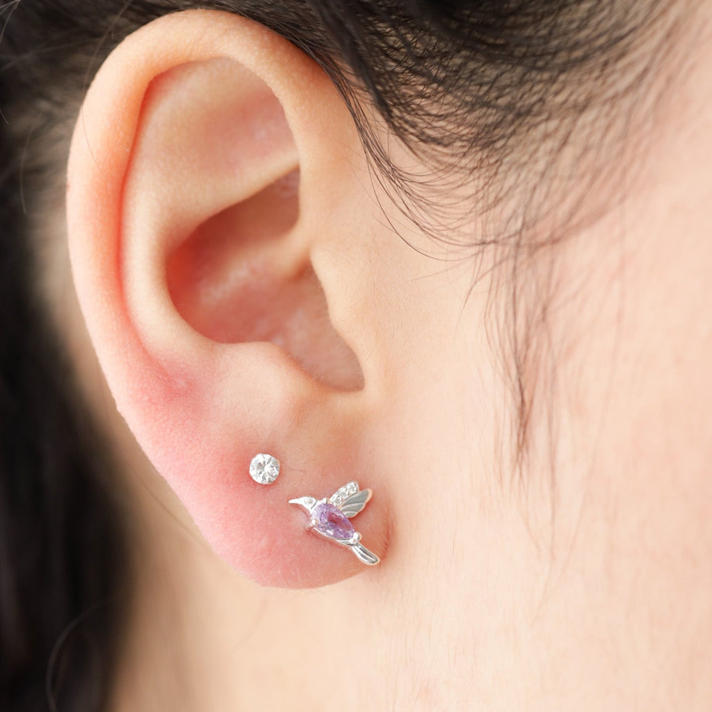 Aros Colibrí Morados Plata 925
