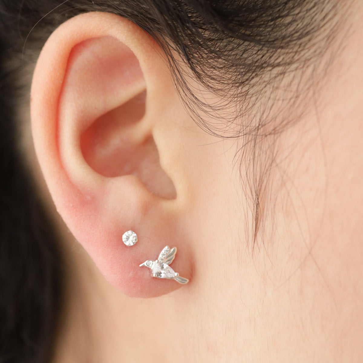 Aros Colibrí Blancos Plata 925
