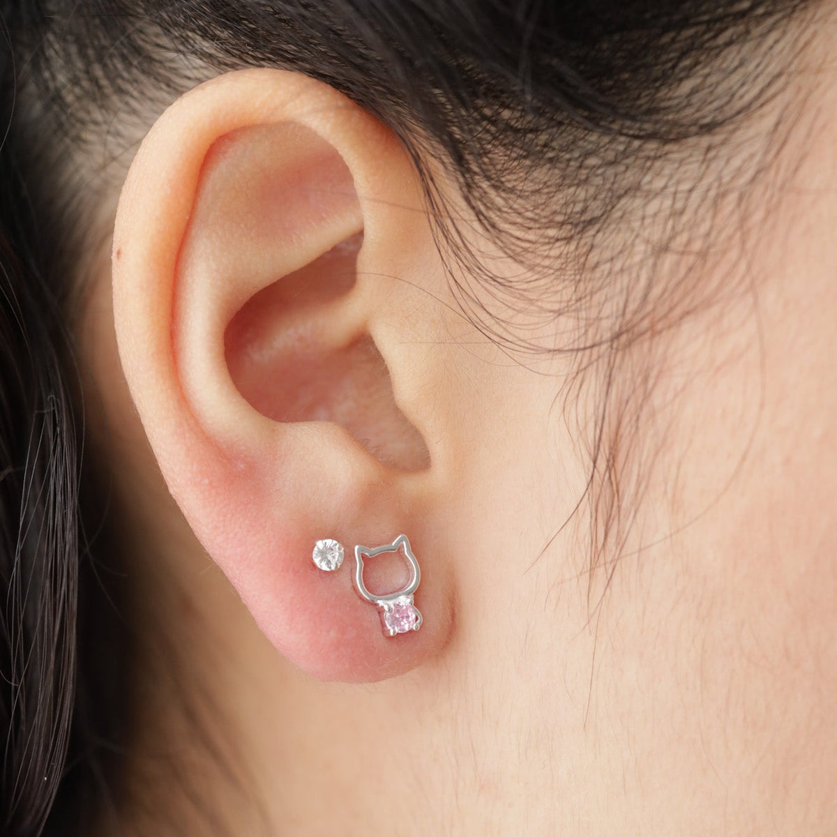 Aros Gato Rosados Plata 925
